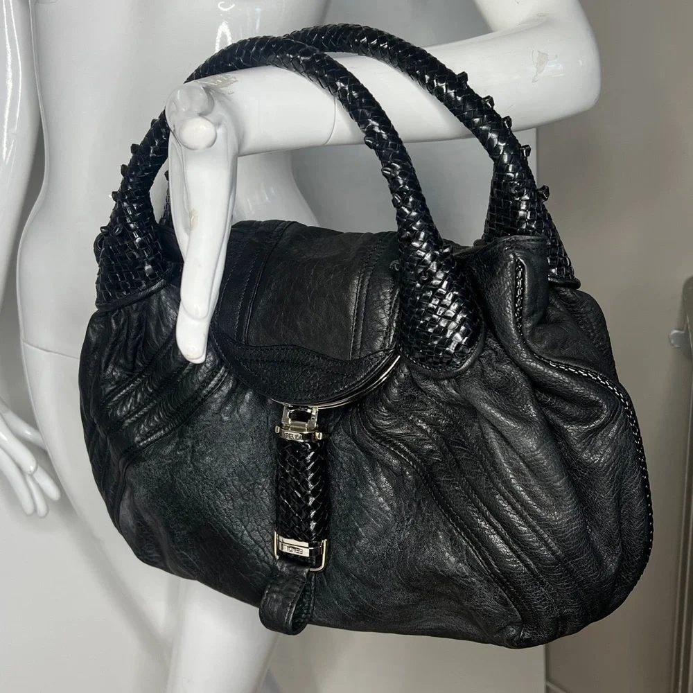 Fendi Small Spy Bag Black Lamb Leather Zucca Interior